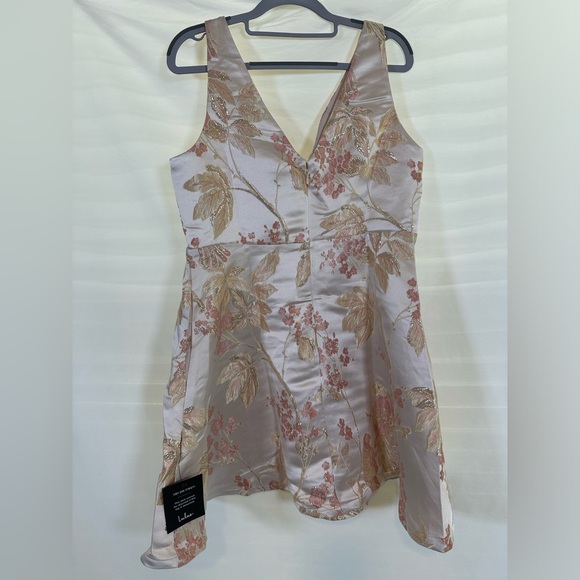 Lulus Revel in the Magic Beige Floral Jacquard Skater Mini Dress - Picture 8 of 8